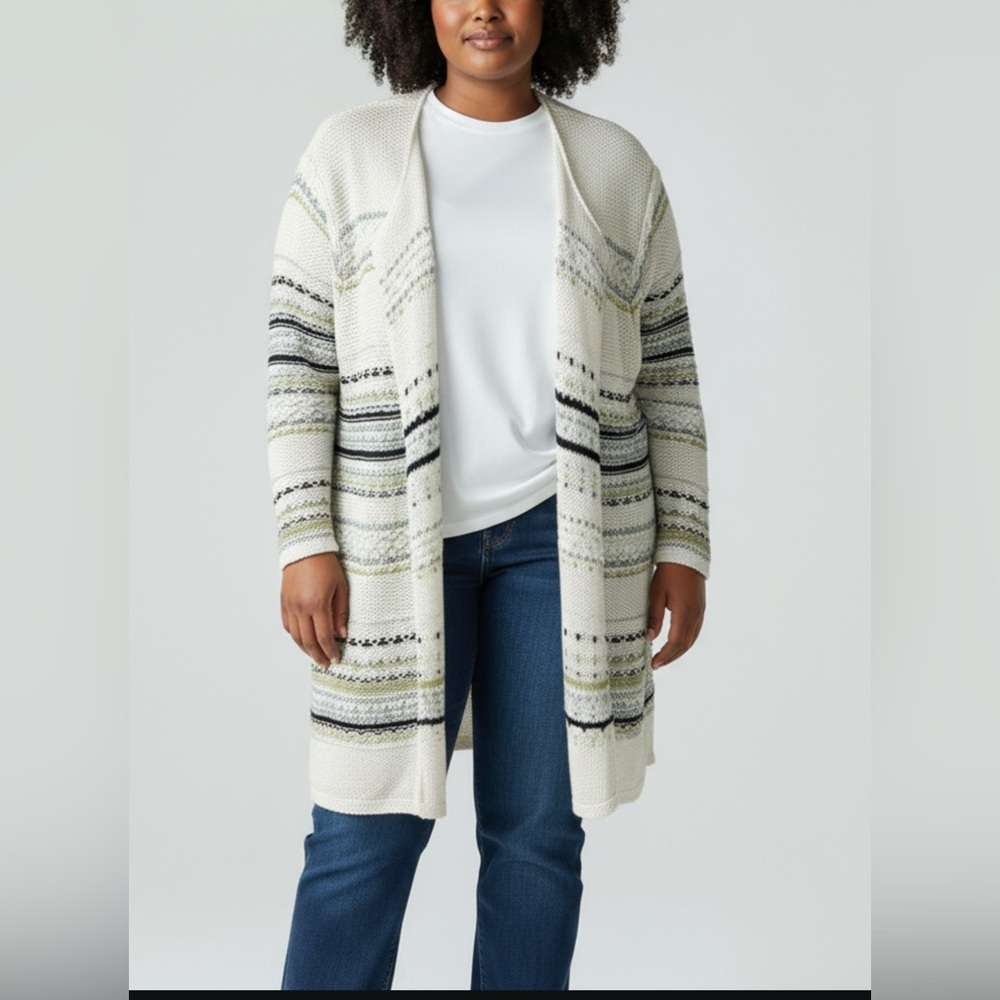 J. Jill Cream and Blue Cardigan Sweater size M